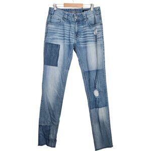 Rock & Roll Cowgirl Women’s Tall 26x34 Patchwork Distressed Denim Jeans Raw Hem